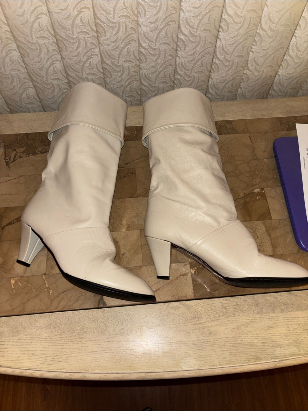 Vintage 80s Joyce California Cream Colored Boots Leather 3" Heel Slouchy 6.5/7M